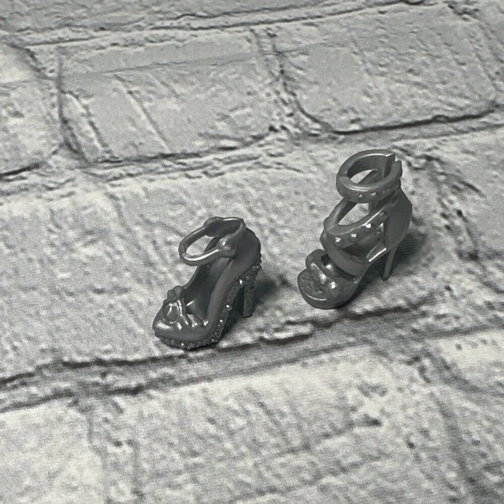 Barbie Doll Replacement ONLY 2 Mismatched Shoe Silver Pump High Heel Replacement